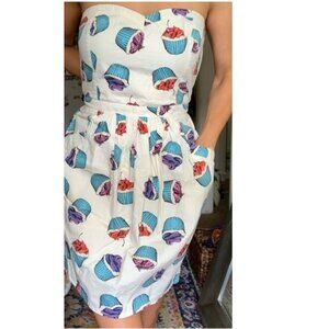 ASOS Strapless Multi Cupcake Print Sweet Tooth Pocket Bell Skirt Bandeau Dress 6